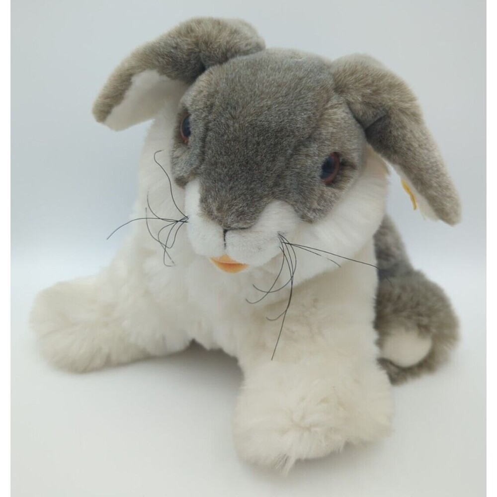 Vintage Steiff Pummy Rabbit  Grey & White Bunny Stuffed Animal Plush 5067/21